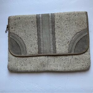 Vintage Bagland Tapestry Textured Taupe Large Clutch